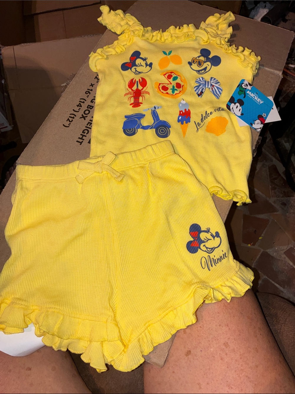 Disney Yellow Minnie Mouse Ribbed Ruffle Tank & Shorts Set
